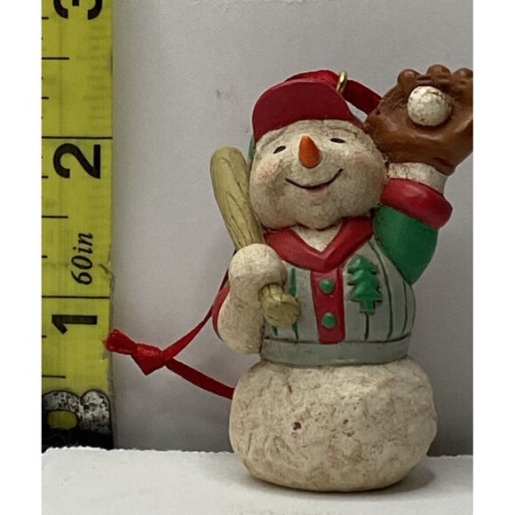 Vintage Happy Snowman Baseball Resin Christmas Holiday Ornament - Picture 3 of 5